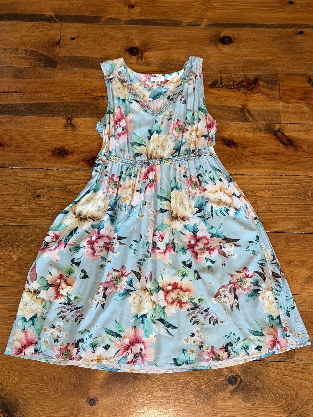 Tribal Jeans Light Green Floral Summer Dress size Medium